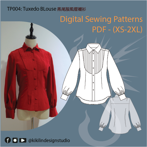 Digital Sewing Pattern | Tuxedo Round Blouse| 燕尾服圓弧襯衫（XS-2XL）